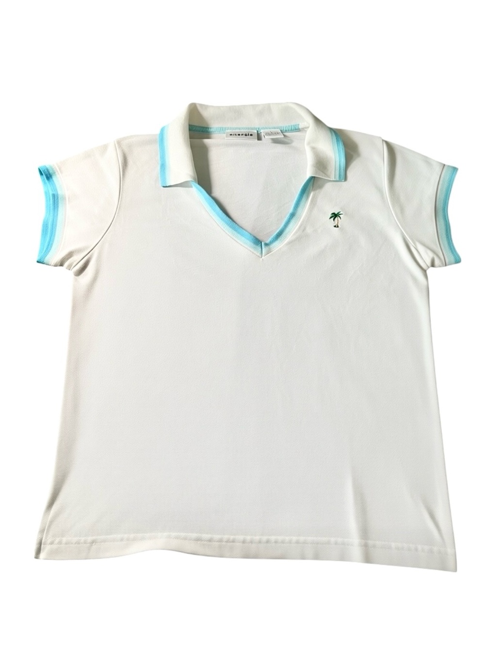 Energie Y2K White Polo with Light Blue Trim and Palm Embroidery